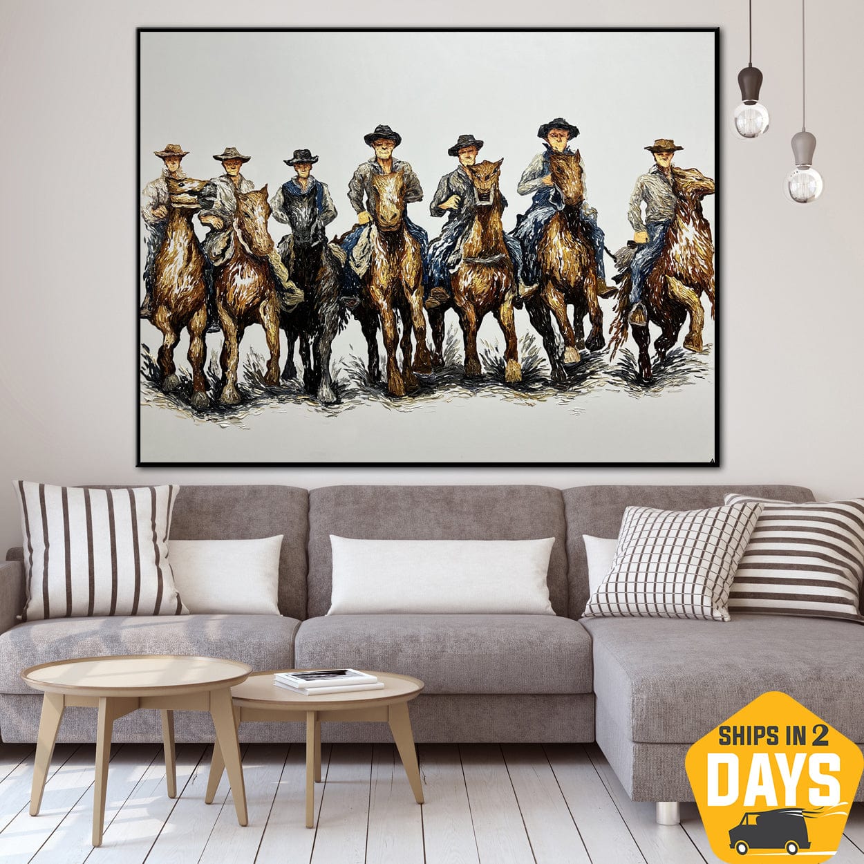 Buy Abstract Cowboys Painting on Canvas Original Wild West Oil Painting Colorful Impasto Wall Art for Room Decor | COWBOY'S WALK 48"x64" online shopping cheap