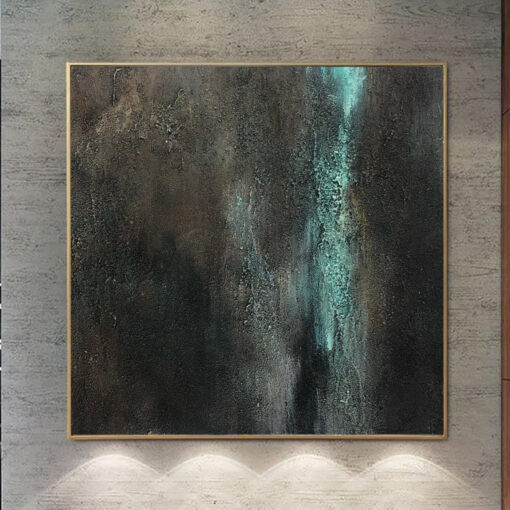 Buy Abstract Dark Painting on Canvas 40x40 Acrylic Wall Decor Turquoise Colored Artwork Customized Canvas Art Aesthetic Painting | TURQUOISE LUMEN online shopping cheap