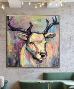 Abstract Deer Art Canvas Original Animal Painting Vibrant Wall Art Heavy Textured Art Commissioned Oil Painting Wall Hanging Decor | WILD DEER