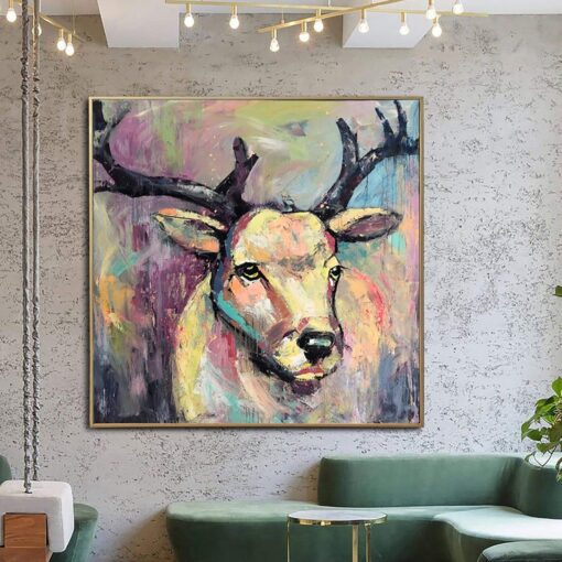 Buy Abstract Deer Art Canvas Original Animal Painting Vibrant Wall Art Heavy Textured Art Commissioned Oil Painting Wall Hanging Decor | WILD DEER online shopping cheap