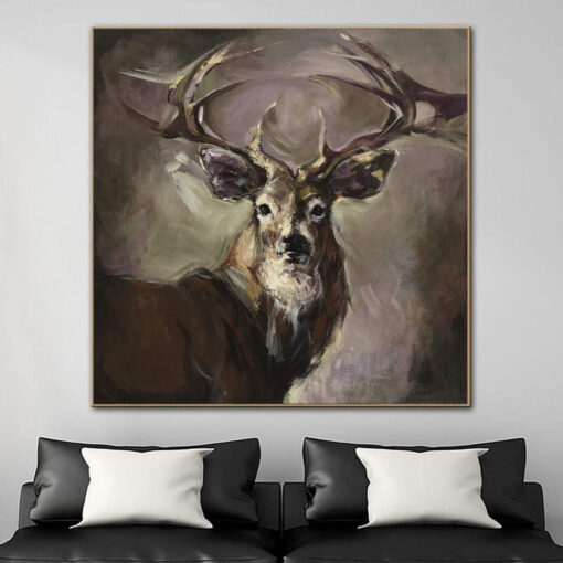 Buy Abstract Deer Wall Art Canvas Wild Animal Painting Dark Art Heavy Textured Artwork Contemporary Wall Art Luxury Painting | PROUD DEER online shopping cheap