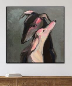 Abstract Dog Paintings On Canvas Romantic Wall Art Greyhound Art In Gray, Black And White Colors Pet Painting Hand Painted Art Wall Decor | TRUE LOVE