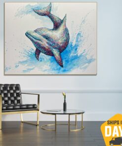 Abstract Dolphin Oil Painting Colorful Artwork Underwater Animal Wall Art Decor for Bedroom | DOLPHIN BERNIE 40"x50"