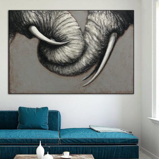 Buy Abstract Elephants Paintings On Canvas Monochrome Art Modern Oil Painting Elephants Trunks Wall Art Animal Painting Original Wall Decor | ELEPHANTS ROMANTIC online shopping cheap