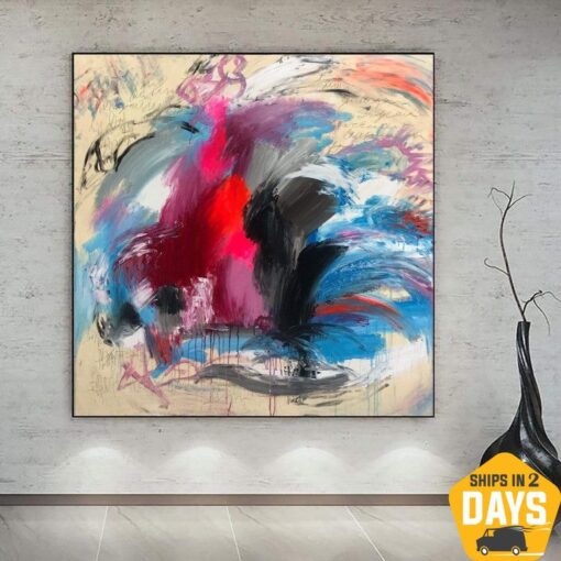 Buy Abstract Expressionist Painting Canvas Vivid Art Fine Art Painting Vibrant Wall Art Action Painting Hand Painted Artwork | DESERT LAKE 46"x46" online shopping cheap