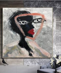 Abstract Face Painting Female Face Art Abstract Face Art Grey Canvas Wall Art Oil Painting on Canvas Modern Face Art | TWO FACES