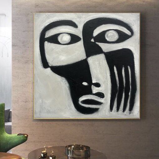 Buy Abstract Face Painting Figurative Art Abstract Black and White Artwork Personalized Painting 32x32 Wall Art Contemporary Art Bedroom Decor | OBLIVION online shopping cheap