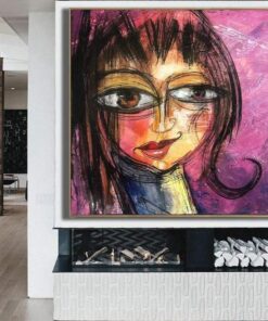 Abstract Face Painting Large Original Oil Painting Modern Painting Purple Painting Abstract Fine Art Wall Painting | PLAYFUL SMILE