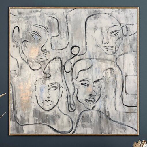 Buy Abstract Faces Paintings On Canvas White Painting Acrylic Figurative Artwork 50x50 People Painting Minimalist Wall Art | FACES OF OLD LIFE online shopping cheap