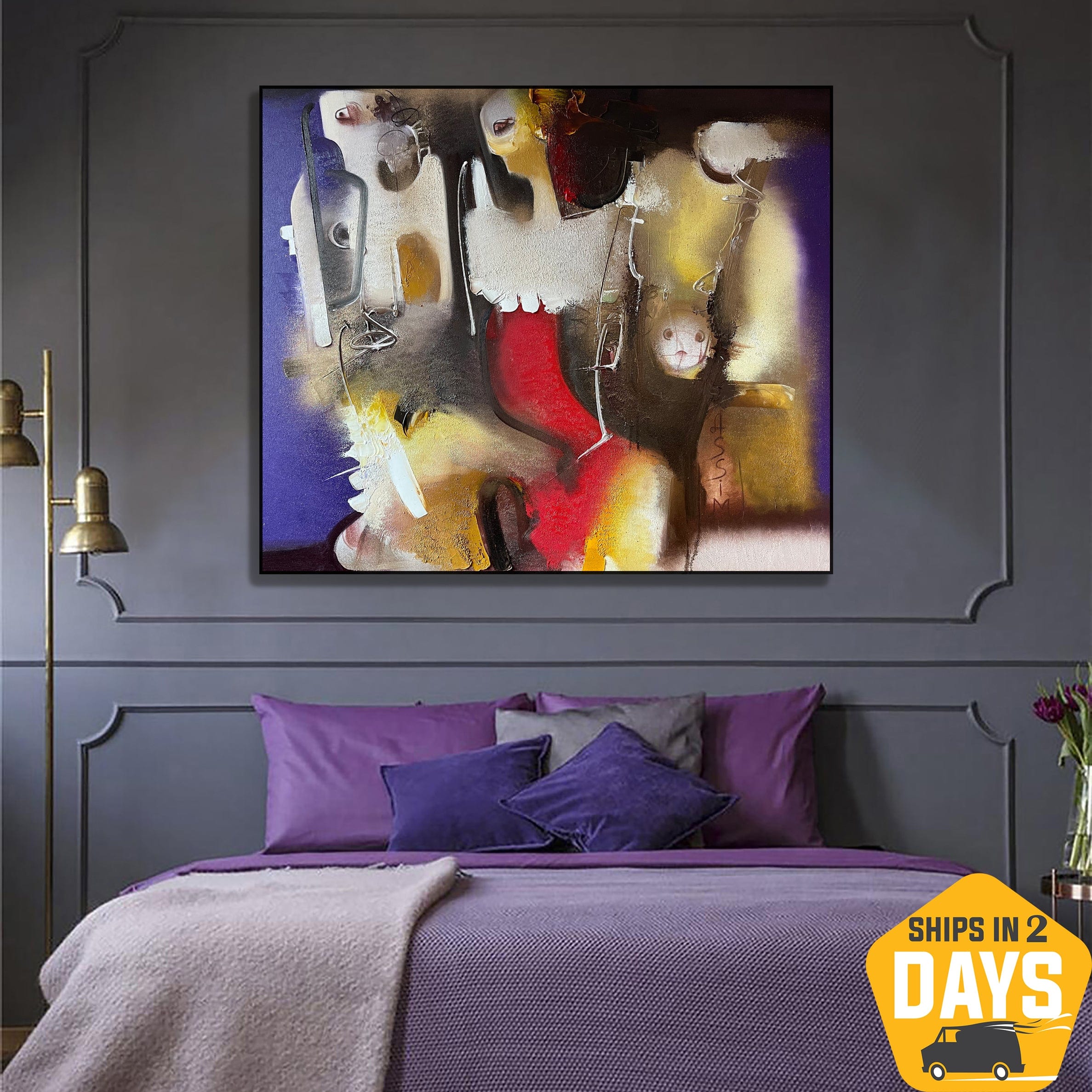 Buy Abstract Family Acrylic Painting Original Colorful Textured Wall Art for Living Room Decor | FAMILY TRIP 39.4"x47.2" online shopping cheap