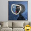 Abstract Female Face Original Painting on Canvas Creative Woman Face Colorful Dark Blue Artwork for Room Decor | SPLIT 60"x60"
