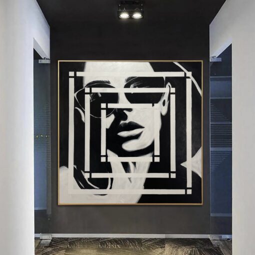 Buy Abstract Female Face Paintings On Canvas Original Woman Face Black And White Artwork Textured Loft Style Painting | VERONICA online shopping cheap