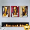 Buy Abstract Female Portrait Set Of 3 Paintings On Canvas Colorful Women Oil Painting for Living Room Decor | MOIRAI 3P 31.4"x71" online shopping cheap