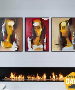 Abstract Female Portrait Set Of 3 Paintings On Canvas Colorful Women Oil Painting for Living Room Decor | MOIRAI 3P 31.4"x71"