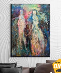 Abstract Figurative Painting On Canvas in Blue, Red and Green Colors Original Human Abstract Fine Art | FAMILY UNITY 46"x34"