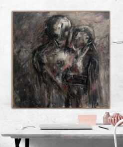 Abstract Figurative Paintings On Canvas In Dark Colors Expressionist Art Humans Couple Painting Romantic Art Textured Painting | LOVE FROM THE PAST