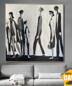 Abstract Figurative Paintings On Canvas Original Humans Painting Black And White Minimalist Painting Wall Decor | QUEUE 46"x46"