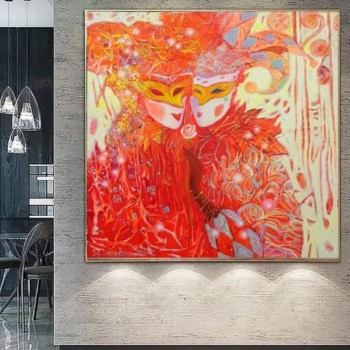 Buy Abstract Figurative Paintings On Canvas Red Tones Art Textured Silhouette Fine Art Stand with Ukraine Wall Decor | RED SILHOUETTES online shopping cheap
