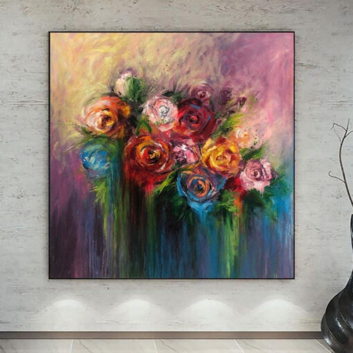 Buy Abstract Flowers Painting On Canvas Roses Bouquet Painting Vivid Art Impressionism Paintings Floral Fine Art Textured Wall Art | BLOOMING ROSES online shopping cheap