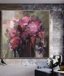 Abstract Flowers Paintings On Canvas Floral Art Impasto Painting Pink Flowers Bouquet Painting Heavy Textured Art | BLOOMING BOUQUET