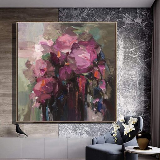 Buy Abstract Flowers Paintings On Canvas Floral Art Impasto Painting Pink Flowers Bouquet Painting Heavy Textured Art | BLOOMING BOUQUET online shopping cheap