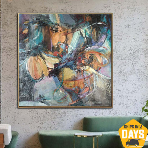 Buy Abstract Flowers Paintings on Canvas Orange Wall Art Contemporary Art Textured Oil Painting for Modern Living Room | FLORAL SOLUTION 19.68"x19.68" online shopping cheap