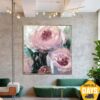 Buy Abstract Flowers Paintings on Canvas Original Flower Art Abstract Pastel Colors Oil Painting Textured Art | SPRING PEONIES 23.6"x23.6" online shopping cheap