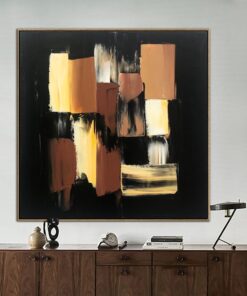Abstract Geometric Painting on Canvas Modern Oil Fine Art Black Background Art Geometric Art Minimalist Artwork | SHADES OF BROWN