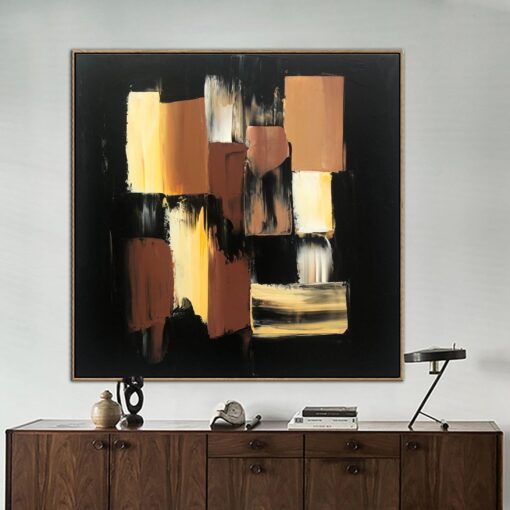Buy Abstract Geometric Painting on Canvas Modern Oil Fine Art Black Background Art Geometric Art Minimalist Artwork | SHADES OF BROWN online shopping cheap