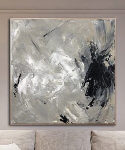 Abstract Gray Painting On Canvas Expressionist Painting Textured Black And White Wall Art Minimalist Black Blot Painting | BLOT