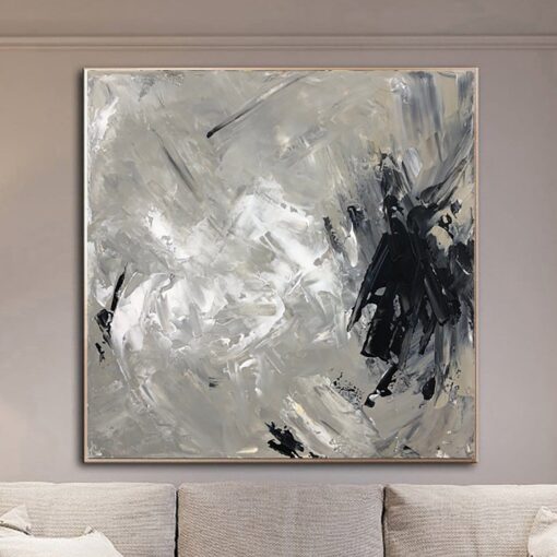 Buy Abstract Gray Painting On Canvas Expressionist Painting Textured Black And White Wall Art Minimalist Black Blot Painting | BLOT online shopping cheap