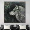 Buy Abstract Gray Wolf Paintings On Canvas Wild Animal Painting Original Textured Oil Painting Modern Hand Painted Art | LONE PREDATOR online shopping cheap