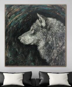 Abstract Gray Wolf Paintings On Canvas Wild Animal Painting Original Textured Oil Painting Modern Hand Painted Art | LONE PREDATOR