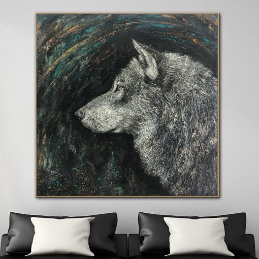 Buy Abstract Gray Wolf Paintings On Canvas Wild Animal Painting Original Textured Oil Painting Modern Hand Painted Art | LONE PREDATOR online shopping cheap