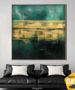 Abstract Green Painting Canvas Emerald Oil Painting Gold Wall Art Modern Artwork Luxury Painting For Living Room Wall Decor | GREEN ENVIRONMENT 32"x32"