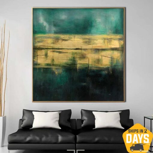 Buy Abstract Green Painting Canvas Emerald Oil Painting Gold Wall Art Modern Artwork Luxury Painting For Living Room Wall Decor | GREEN ENVIRONMENT 32"x32" online shopping cheap