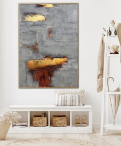 Abstract Grey Painting on Canvas Gold Leaf Wall Art Minimalist Artwork Customized Painting in Size 40×30 Art | FOOTPRINTS IN THE SNOW