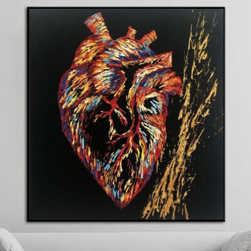 Buy Abstract Heart Paintings On Canvas Black Background Impasto Oil Painting Medical Art Clinic Decor Modern Artwork Doctor Office Decor | LIFE SOURCE online shopping cheap