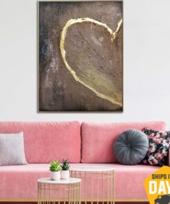 Abstract Heart Paintings On Canvas Brown Hand Painted Art Impasto Painting Romantic Fine Art Gift For Couple | LOVE IS COMING 15.7"x11.8"