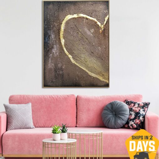 Buy Abstract Heart Paintings On Canvas Brown Hand Painted Art Impasto Painting Romantic Fine Art Gift For Couple | LOVE IS COMING 15.7"x11.8" online shopping cheap