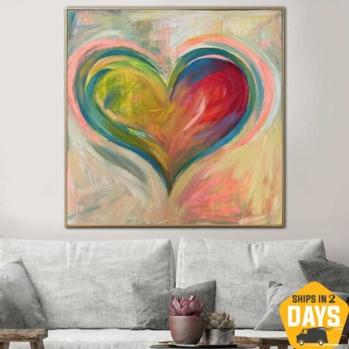 Buy Abstract Heart Paintings On Canvas Colorful Romantic Painting Textured Hand Painted Art | ROMANTIC VALENTINE 40"x40" online shopping cheap