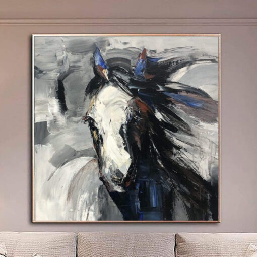 Buy Abstract Horse Painting Modern Fine Art Abstract Animal Painting Gray Wall Art Palette Knife Artwork Wall Hanging Decor | FREEDOM OF MOVEMENT online shopping cheap