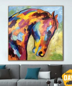 Abstract Horse Paintings On Canvas Colorful Textured Painting Animal Modern Painting Creative Wall Decor | RAINBOW HORSE 32"x32"