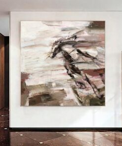 Abstract Horse Paintings On Canvas In Beige And Brown Colors Impressionist Artwork Contemporary Textured Wall Hanging Decor | PERSISTENCE