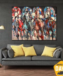 Abstract Horse Racing Wall Art Colorful Horses Modern Animal Artwork for Bedroom Decor | HORSE RACING 35.5"x47.2"