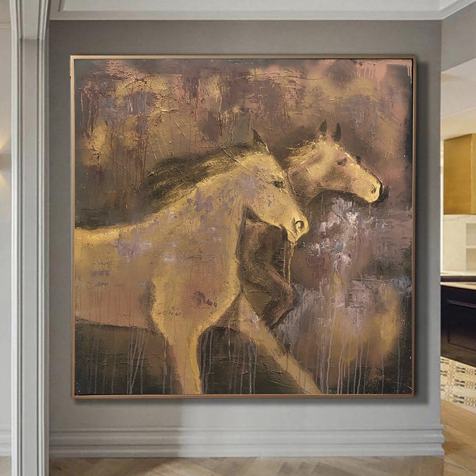 Buy Abstract Horses Paintings On Canvas In Brown Colors Impressionist Art Modern Running Horses Painting Hand Painted Artwork | RUNNING HORSES online shopping cheap