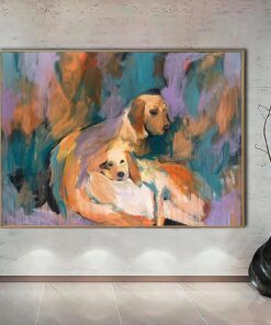 Abstract Labrador Painting Colorful Oil Wall Art Canvas Abstract Dog Painting Pet Wall Art Golden Retriever Artwork Textured Art | DOG FAMILY