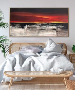 Abstract Landscape Painting Canvas Colorful Wall Art Red Artwork Personalized Painting 40×60 Art Sunset Painting above Bed Decor | SUNSET ABOVE FIELD