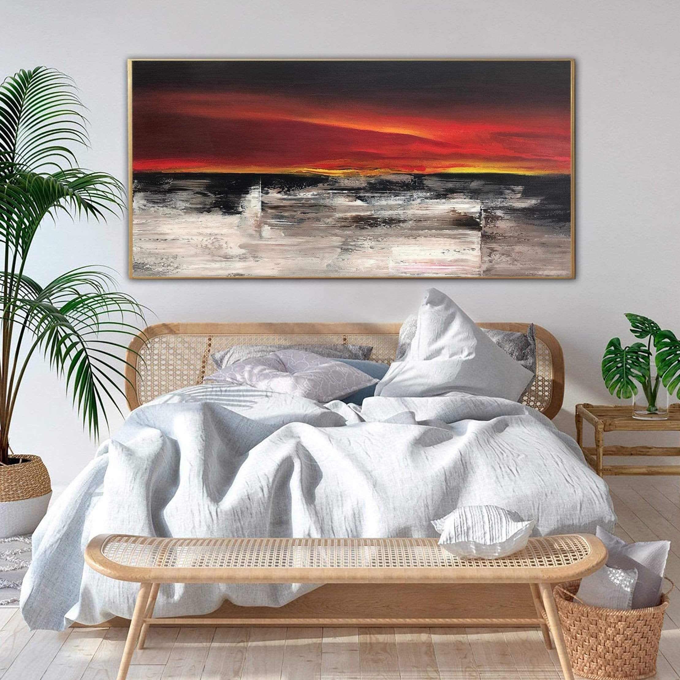 Buy Abstract Landscape Painting Canvas Colorful Wall Art Red Artwork Personalized Painting 40x60 Art Sunset Painting above Bed Decor | SUNSET ABOVE FIELD online shopping cheap