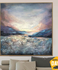 Abstract Landscape Painting on Canvas Large Mountains Wall Art Sunset Artwork Modern Oil Painting Staircase Wall Decor | OCEANIC WAVES 27.55"x27.55"